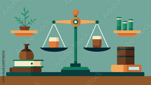 An oldfashioned apothecary scale p on a desk in the home office used for precisely measuring out ingredients when making herbal remedies and teas..