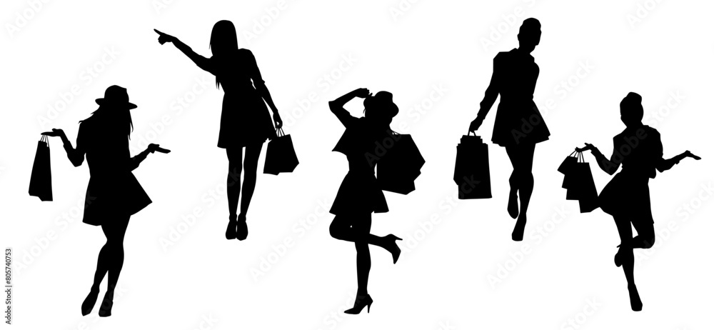 Obraz premium Silhouette of slim young woman carrying shopping bags.