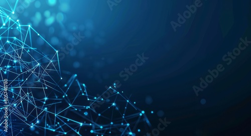 Abstract design featuring blue glowing connections and dots on a gradient of deep blue, capturing the essence of a futuristic network and digital transformation