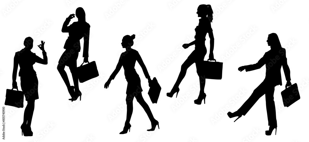 Obraz premium Silhouette of business woman carrying briefcase in expressive pose