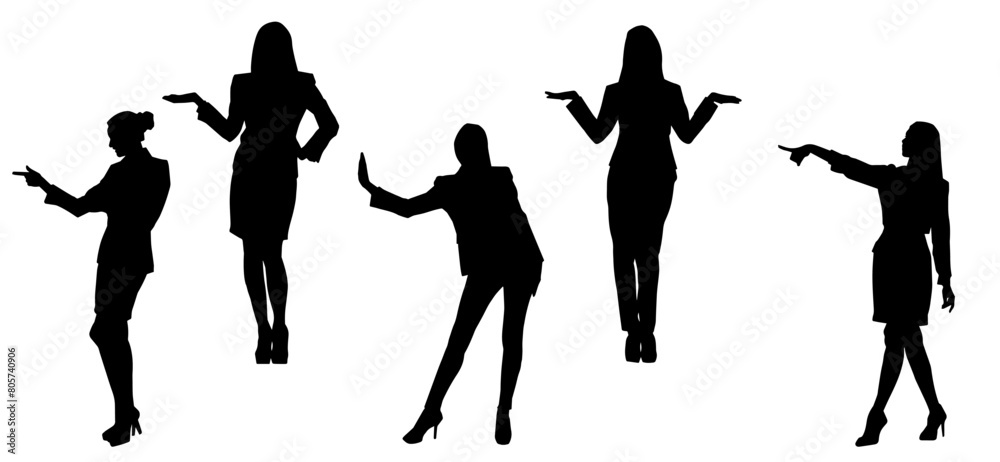 Obraz premium Silhouette collection of business woman in expressive pose