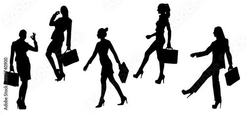 Silhouette of business woman carrying briefcase in expressive pose