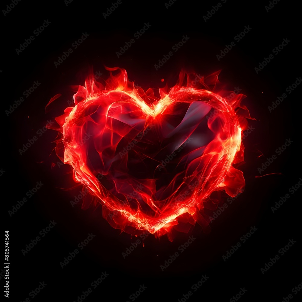 burning heart on black background