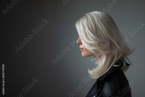 Soft Elegance: Mesmerizing Image of a Woman with Light Ash Blonde Hair - Sophistication, Chic, Femininity - Clean composition, Ample negative space