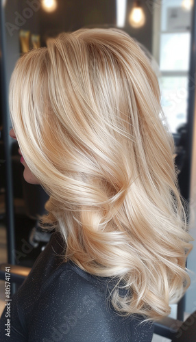 Golden Glow: Woman with Lustrous Blonde Hair - Glamour, Fashion, Salon concept - Vertical composition 