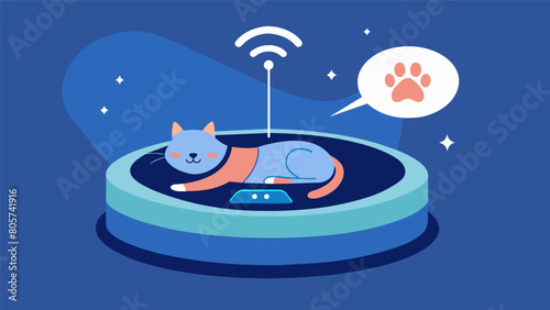 Sleep peacefully knowing that your pets health is being monitored throughout the night by this intelligent bed.. Vector illustration