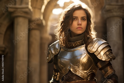 Powerful female warrior in medieval armor