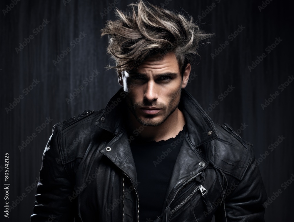 Stylish man with edgy hairstyle in leather jacket Stylish man with edgy hairstyle in leather jacket