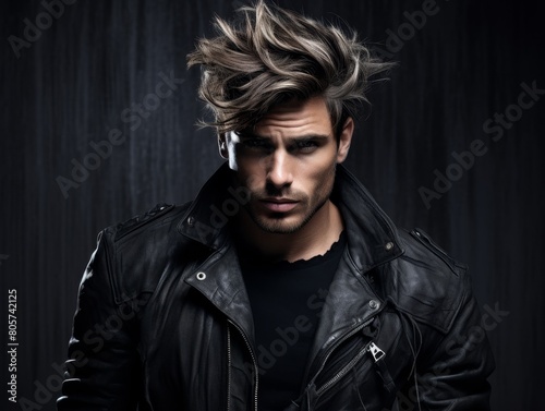Stylish man with edgy hairstyle in leather jacket © Balaraw
