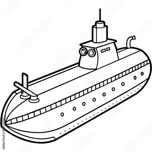 submarine outline coloring book page line art illustration digital drawing