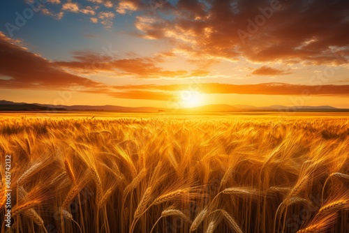 Stunning sunset over a golden wheat field © Balaraw