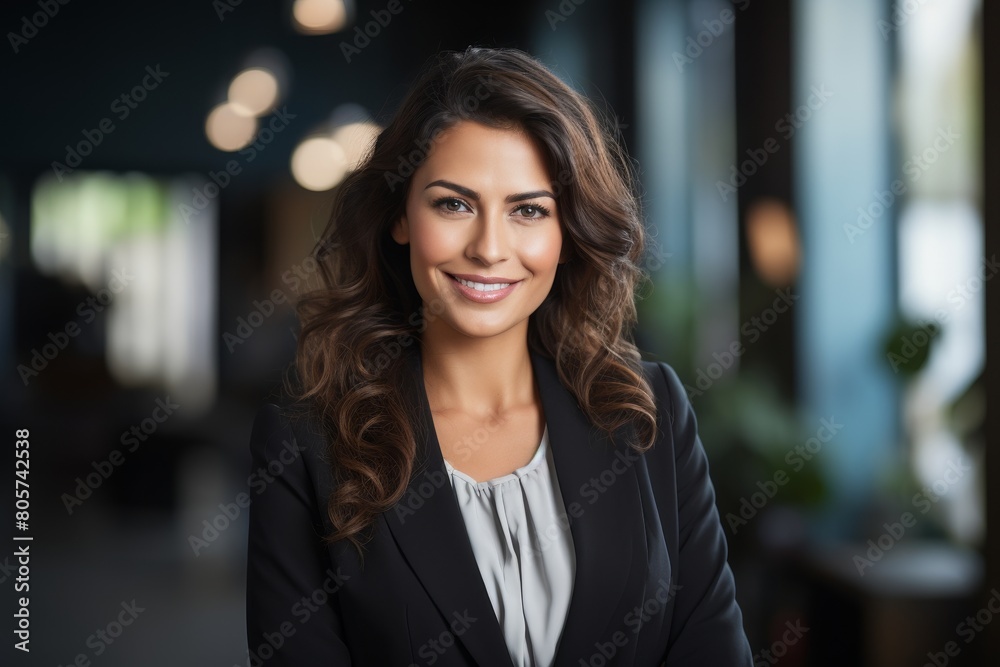 Confident businesswoman with curly hair smiling