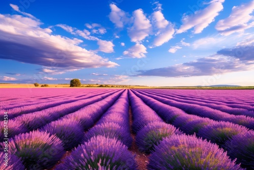 Stunning lavender field landscape with dramatic sky
