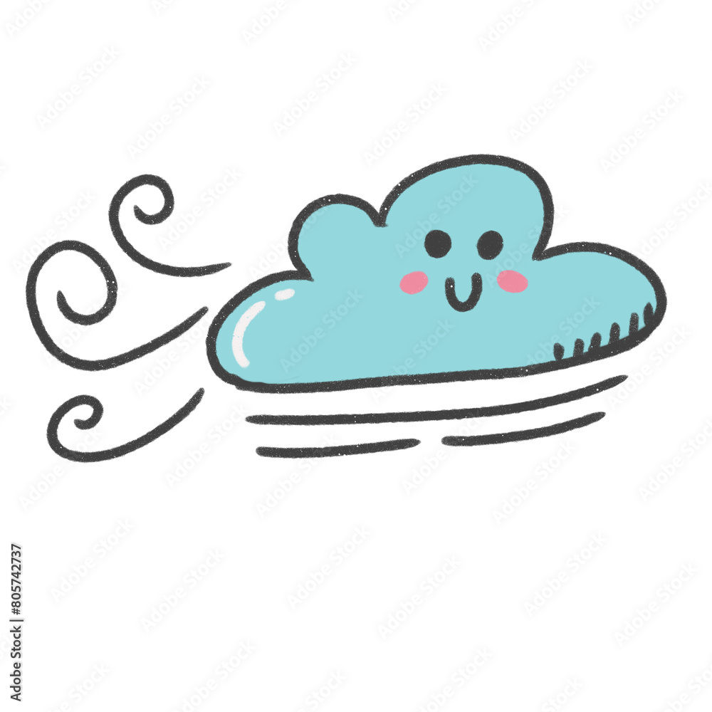 Obraz premium cartoon illustration weather sky season emoji cloud windy wind smile blue