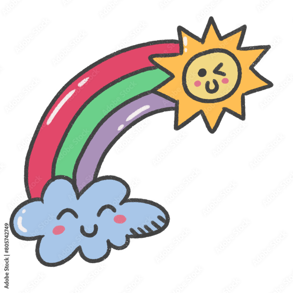 Obraz premium cartoon illustration weather sky season emoji rainbow sun cloud yellow blue fullcolors