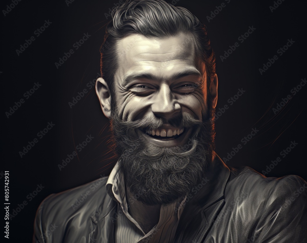 Smiling bearded man in dark clothing Smiling bearded man in dark clothing