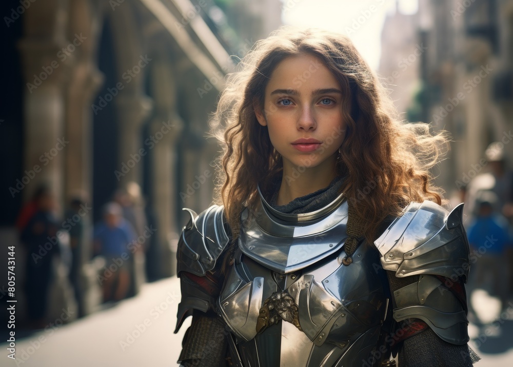 Fototapeta premium Futuristic warrior woman with curly hair