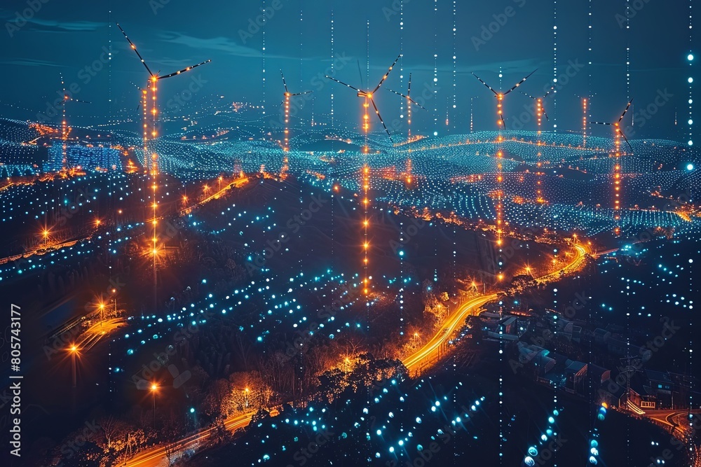 Naklejka premium Advancing Energy Sustainability with the Smart Grid, IoT, Technology Concept, Background novation, eco-friendly, electricity, sustainable, energy conservation