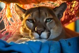 Captivating cougar resting in cozy den
