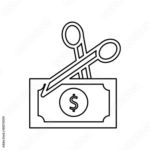 Scissors and money banknote outline icon,simple flat trendy style illustration for web and app..eps