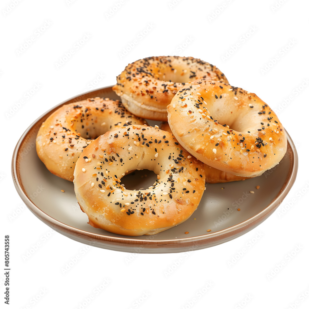 Bagel bite in plate on transparent background Bagel bite in plate on transparent background