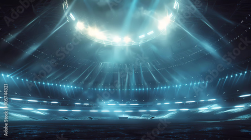 3d rendered football stadium at night with circle lightning shine to the ground.Olympic 2024,Euro 2024 competition background.