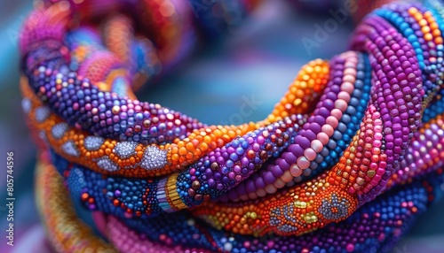 Generate an image of a colorful beaded necklace with a unique pattern. The necklace should be made of high-quality beads and have a unique design.