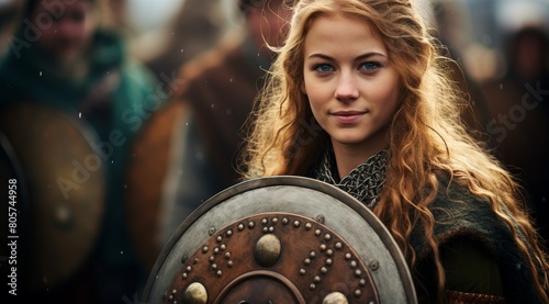 Fierce warrior woman with shield