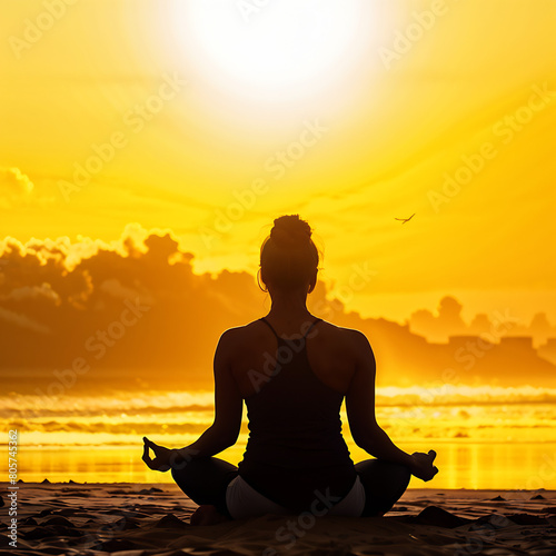 person meditating in a lotus position at the beach 