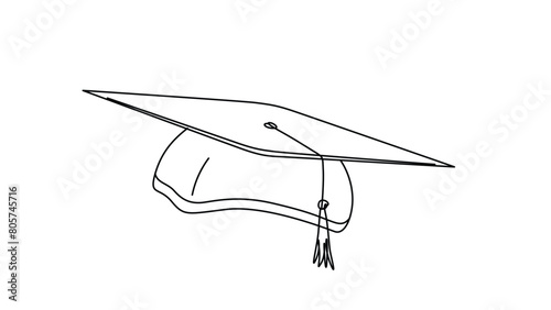 One continuous line drawing of graduation cap, Study graduating cap logotype icon