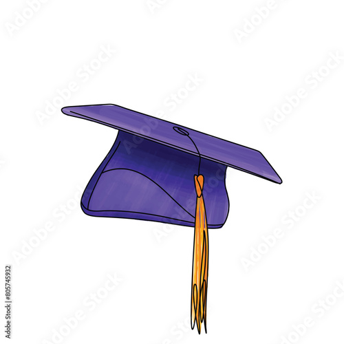 Graduation cap vector illustration on white background, graduation hat with tassel