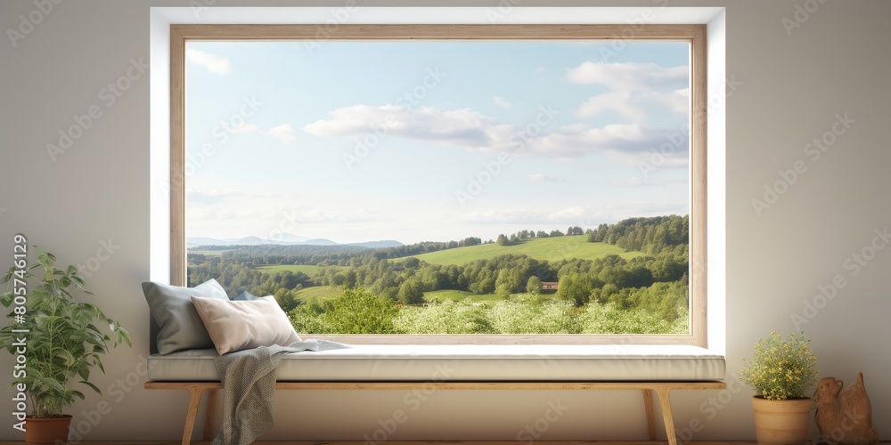 Fototapeta premium Serene countryside landscape with rolling hills and green meadows