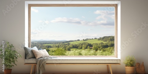 Serene countryside landscape with rolling hills and green meadows