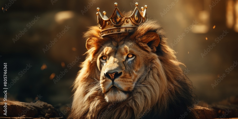 Majestic lion with golden crown