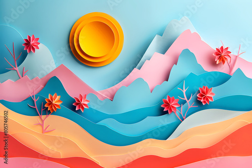 mountain landscape paper scene art illustration photo