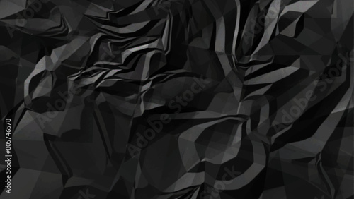 Black Crumpled paper grimy texture, Dark background.