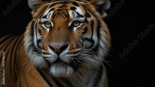 Close up of tiger on black background with copy space for text. © big bro