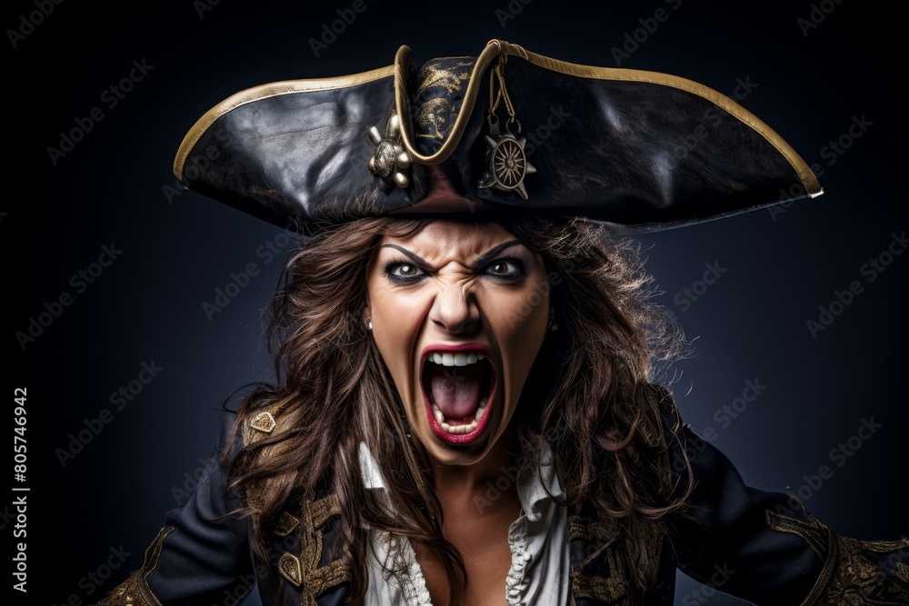 Fototapeta premium Fierce pirate woman with intense expression