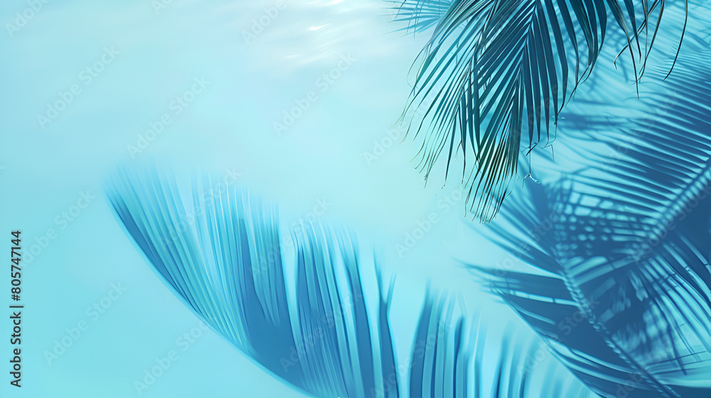 Tropical Palm Trees On A Blue Background ,generative ai