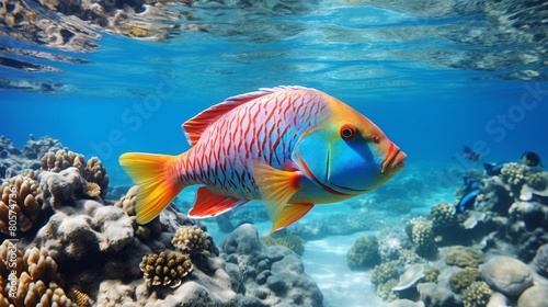 Colorful tropical fish swimming in coral reef