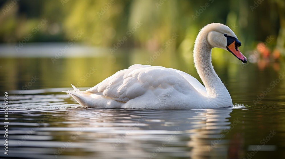 Fototapeta premium Graceful swan swimming on tranquil lake