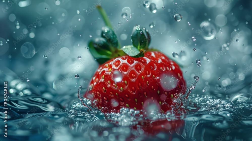 Close-up of a fresh strawberry with water droplets on its surface. Close-up of a fresh strawberry with water droplets on its surface.