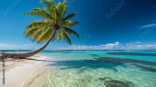 Tropical beach with palm tree and turquoise water