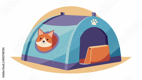 A portable collapsible pet den specifically designed to provide a safe and cozy space for pets to retreat to during times of anxiety.. Vector illustration