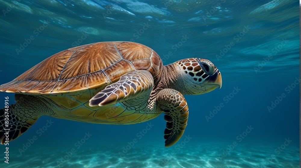 Fototapeta premium Hawaiian Green Sea Turtle (Eretmochelys imbricata) in the Pacific Ocean