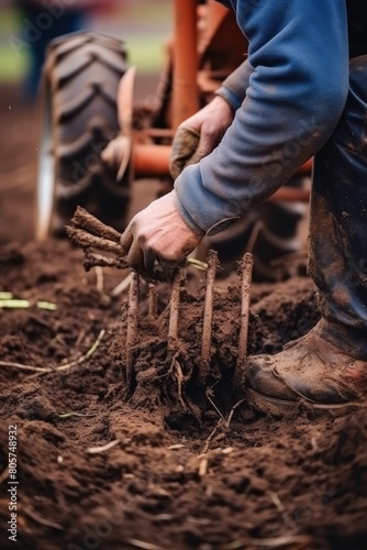 A farmer cultivates the soil in the field during the spring sowing campaign.