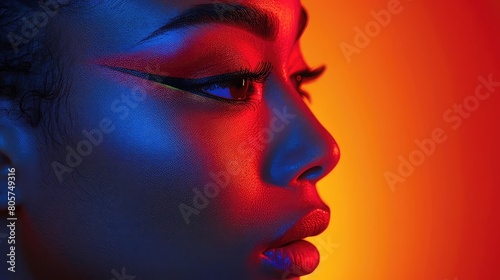 Enhance the beauty of this woman s face with creative lighting and makeup. Make her look like a fashion model.