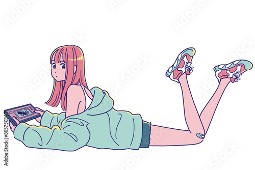 レトロなゲームで遊ぶ女の子