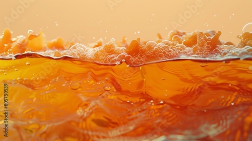 Close-up of a cross-section of a juicy orange with a splash of water. photo