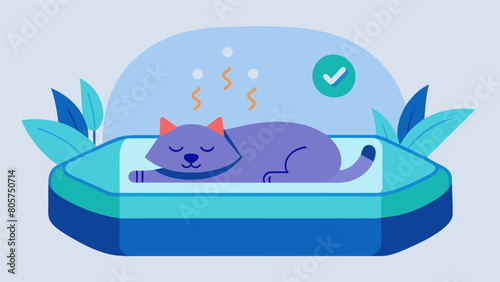 A tingedge pet bed that automatically adjusts its temperature and lighting to mimic the natural environment promoting better sleep for your pet.. Vector illustration